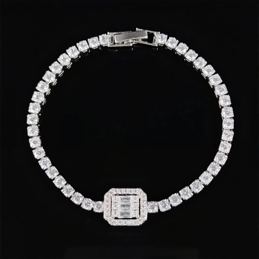 NEW “7” LUXURY 3MM DIAMOND BLUE’GREEN’ SILVER’ S925 STERLING BRACELET - Picture 3 of 5